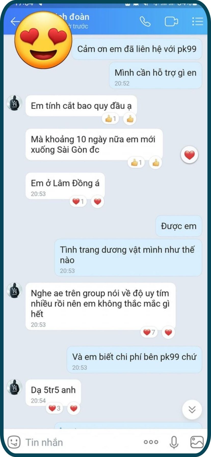 Khách hàng feedback cắt bao quy đầu
